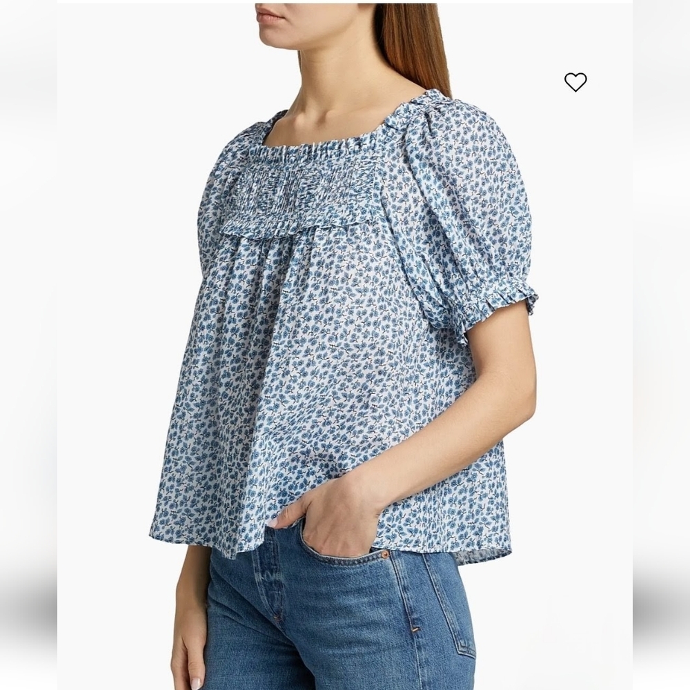 DÔEN Frances Cotton Blue Cornflower Hillside Micro Floral Print Like New XL